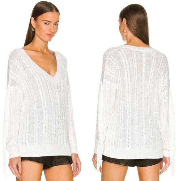L'AGENCE Savanah Fringed Sweater Color: Ivory size XS - Picture 2 of 6
